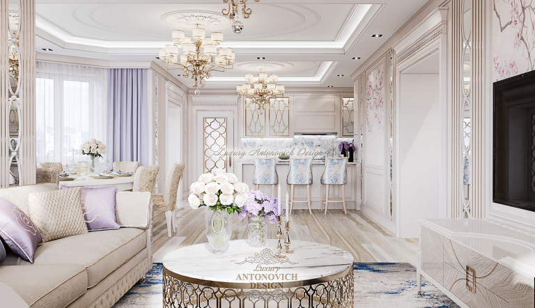 Роскошный интерьер столовой в стиле неоклассика, Элитный дом в Ташкенте