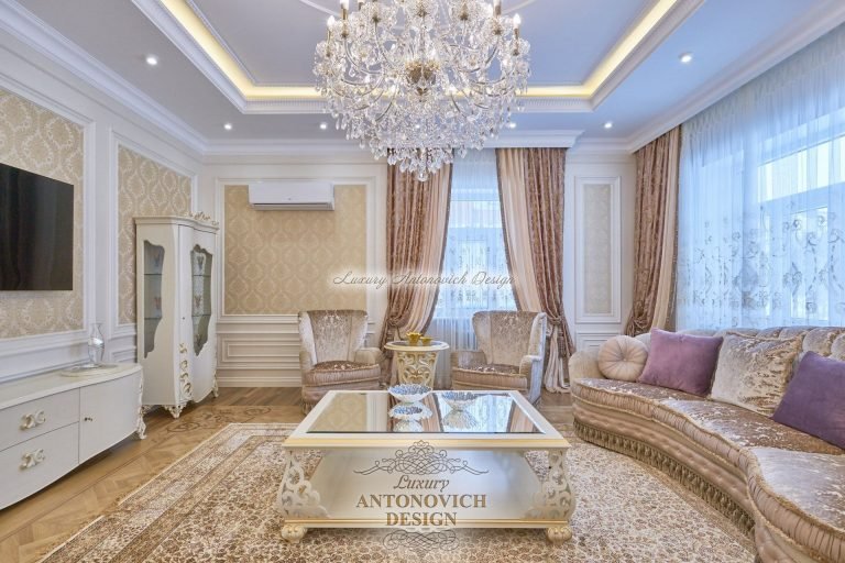 Шторы в роскошном кабинете в классическом стиле, коттедж Ташкент