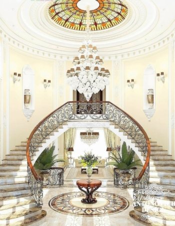 Элитный проект дома с роскошной лестницей в классическом стиле от студии дизайна в Ташкенте Luxury Antonovich Design