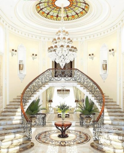 Элитный проект дома с роскошной лестницей в классическом стиле от студии дизайна в Ташкенте Luxury Antonovich Design