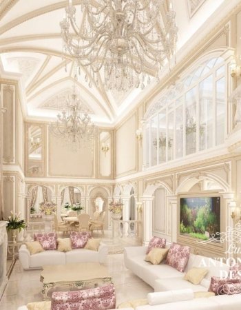 Элитный дизайн коттеджа с уютной гостиной в классическом стиле от дизайн студии Luxury Antonovich Design
