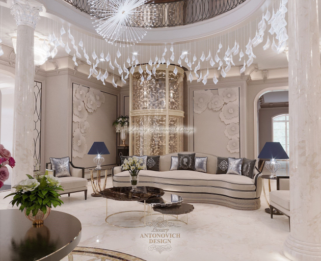 Респектабельная столовая-гостиная особняка в стиле современная классика в Ташкенте
