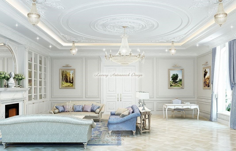 Изысканный интерьер гостевой спальни особняка в стиле новая классика в Ташкенте