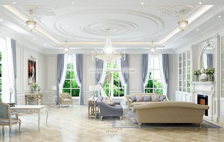 Элитный дизайн интерьера  спальни Зарины в стиле современная классика особняка в Ташкенте