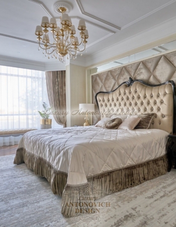 Роскошный интерьер хозяйской спальни в стиле неоклассика, квартира в Ташкенте